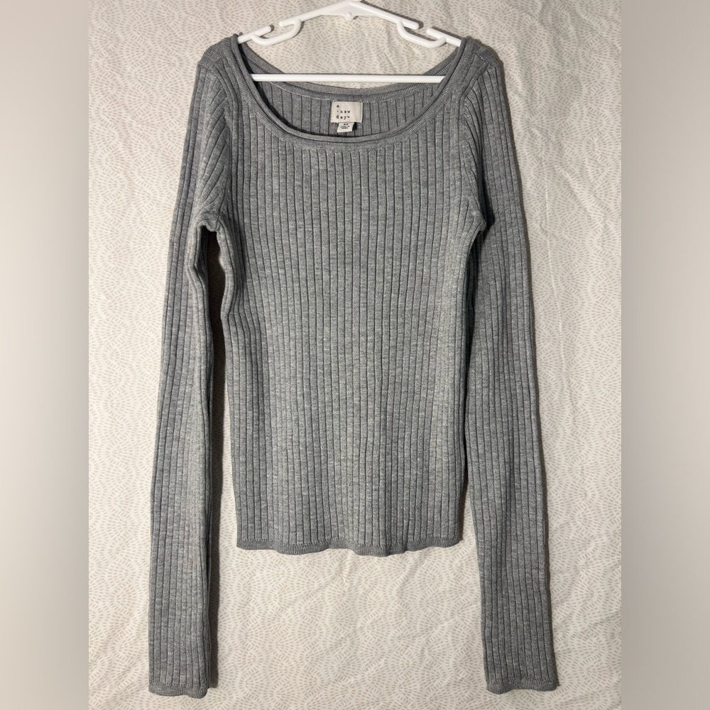 A New Day Gray Ribbed Top
